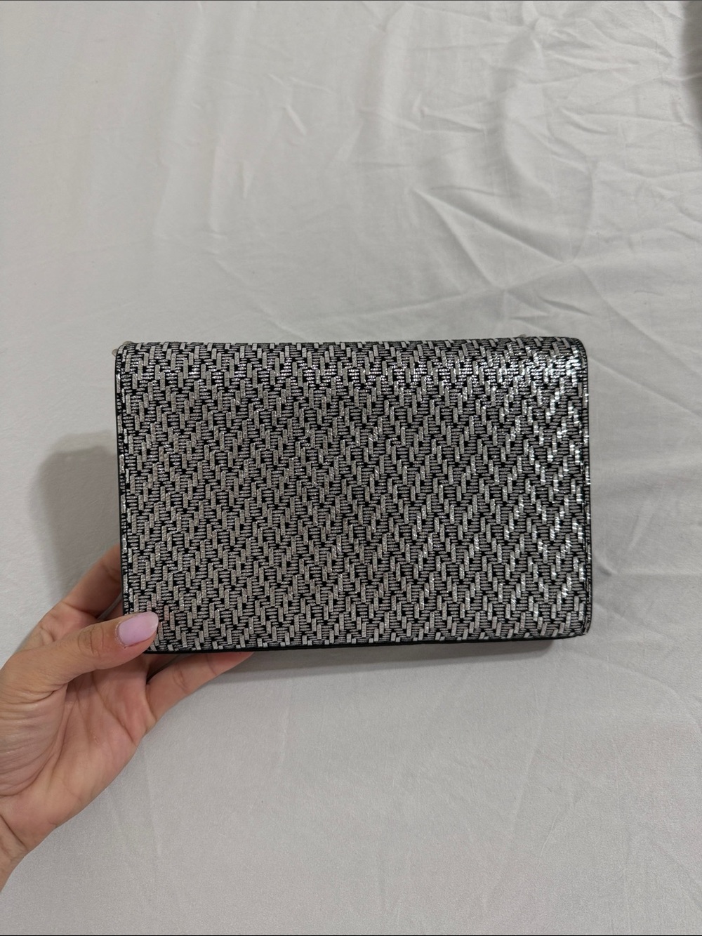 Saint Laurent Silver Black Woven Monogram Crossbody Bag - Picture 2 of 4
